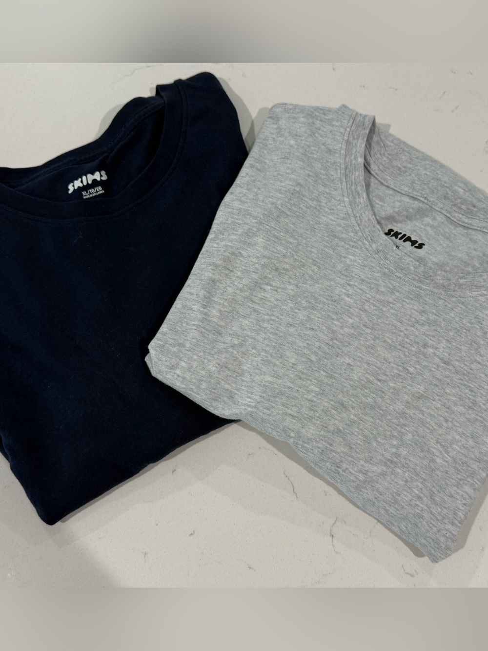 2 SKIMS XL Lounge Men’s T-Shirt Gray Navy Blue Cotton Short Sleeve Unisex Top